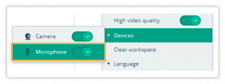 Virtual Classroom Dropdown menu Audio Controls in the Virtual Classroom