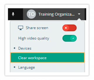 Virtual Classroom Dropdown menu Clear workspace in the Virtual Classroom