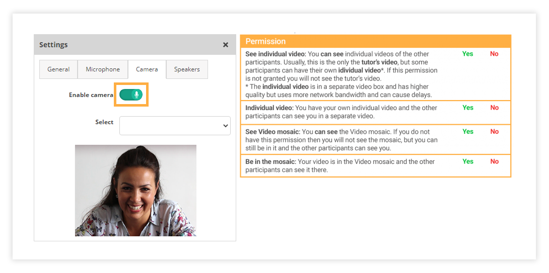 Notifications and Permissions in the Virtual Classroom Video Permissions icon in the Virtual Classroom