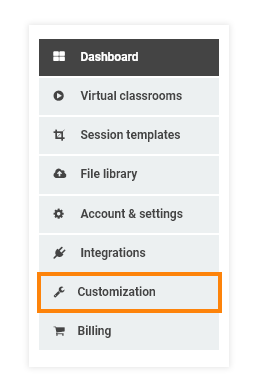 Virtual Classroom General Information Menu: The Customization tab is the second to last tab in the menu