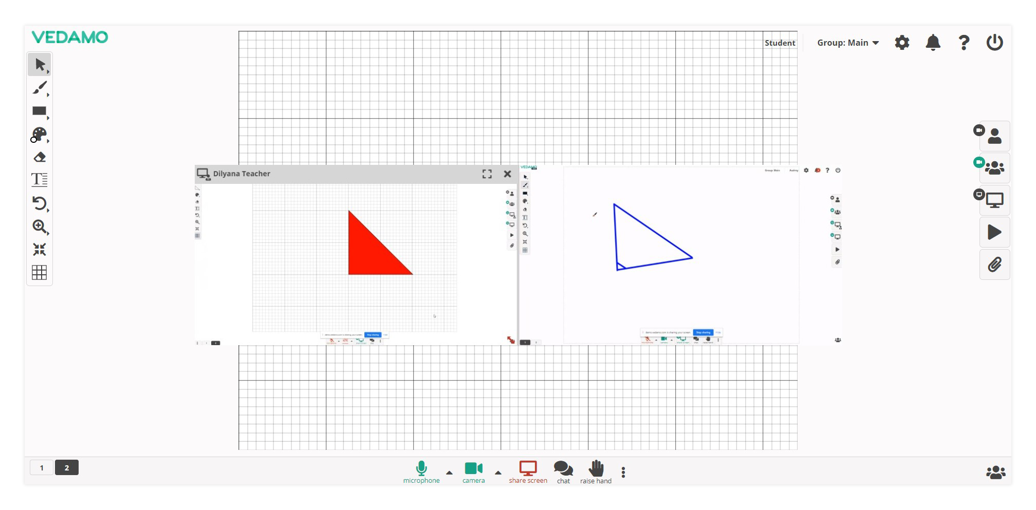 Virtual Classroom Functional Windows: Example of the Double Screen Share option