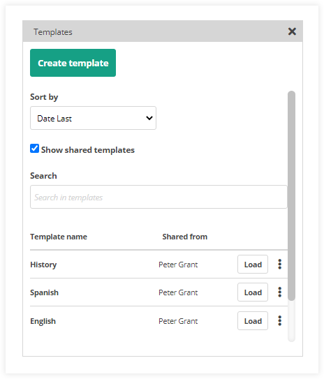 Virtual Classroom Templates: A new Template box