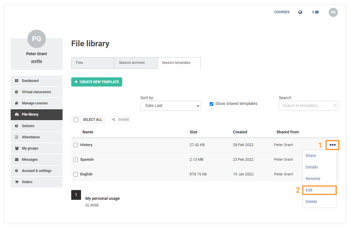 Virtual Classroom Templates: Edit a Template Virtual Classroom Templates: Edit a Template