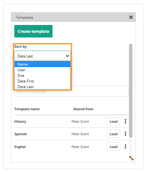 Virtual Classroom Templates: Sort by option