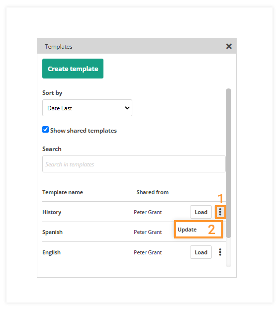 Virtual Classroom Templates: Update button