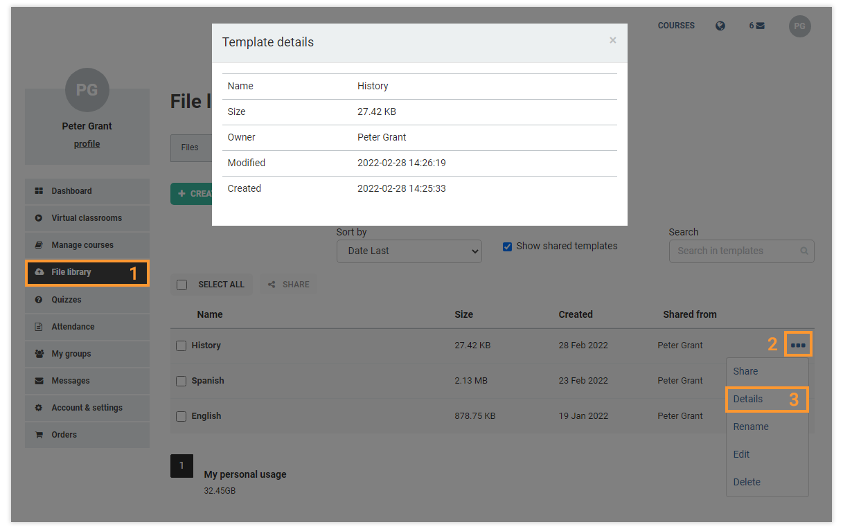 Virtual Classroom Templates: Template details