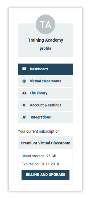 Click Virtual Classrooms to open the Virtual Classrooms menu