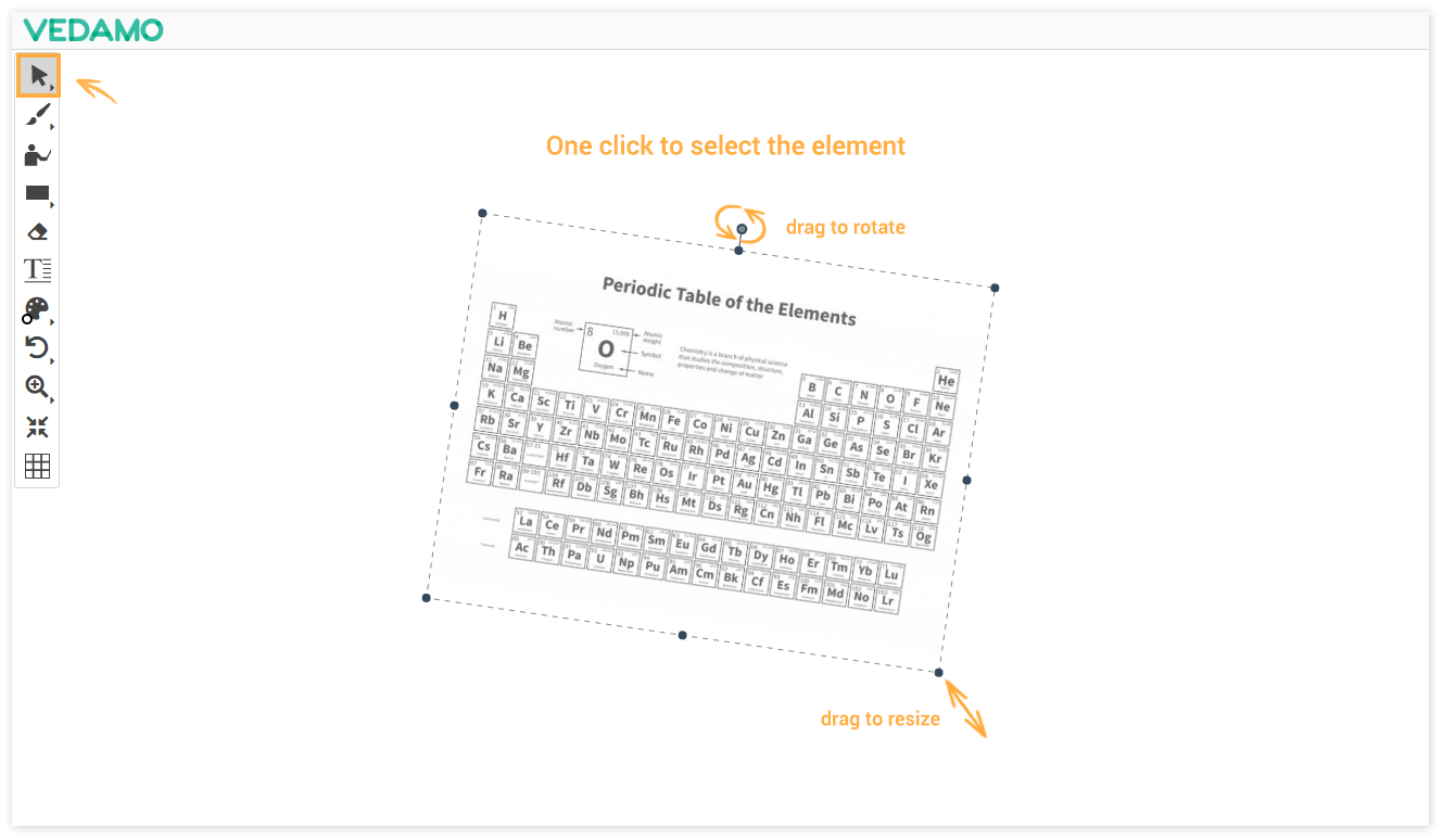 Virtual Classroom Online Whiteboard Tools: Use the Select tool in order to move and edit an object on the whiteboard