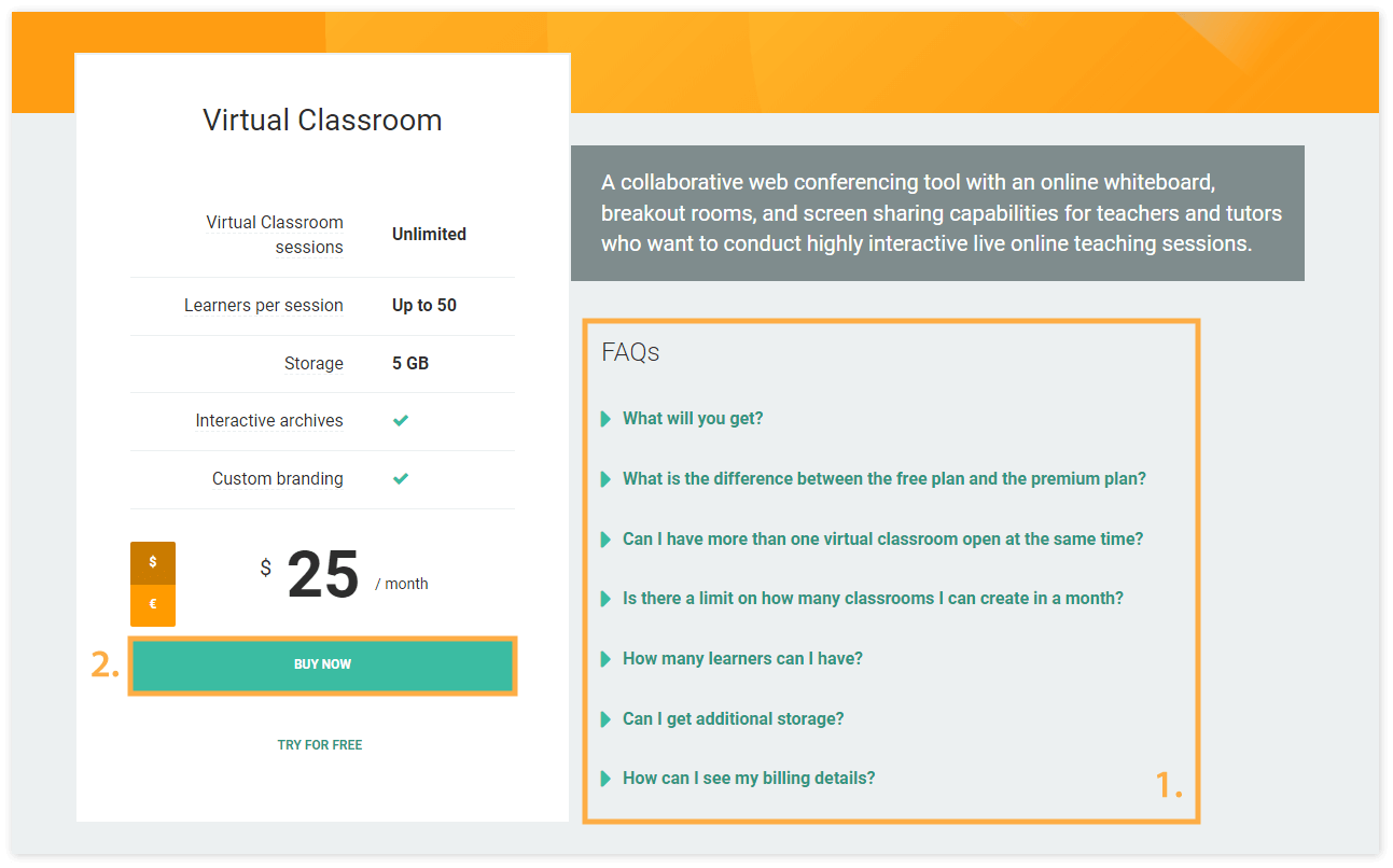 Virtual Classroom Plan and Registration - Subscribe to premium: Click on the Buy Now button to subscribe