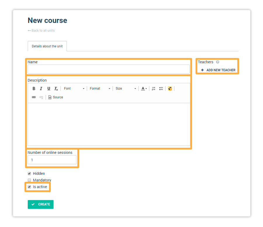 Input the necessary and click "Create" to create your course