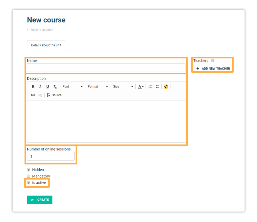 LMS Course Creation process Input the necessary and click "Create" to create your course