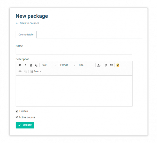 Learning Management System Create a Package New package