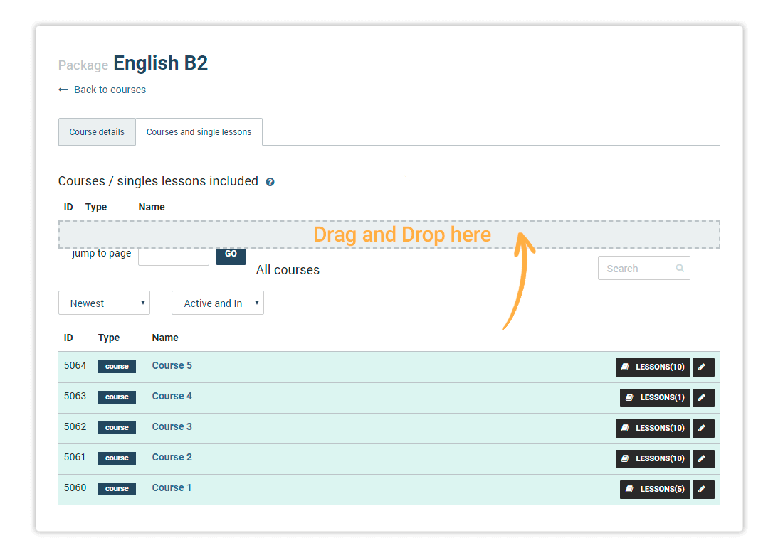 Drag and Drop a course to make it part of a package