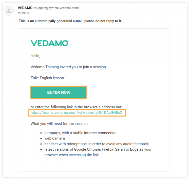 Enter the Virtual Classroom as a student | VEDAMO