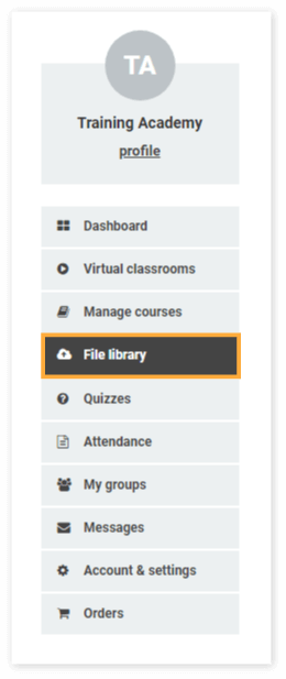Virtual Classroom File Library: Location of the File library in the menu