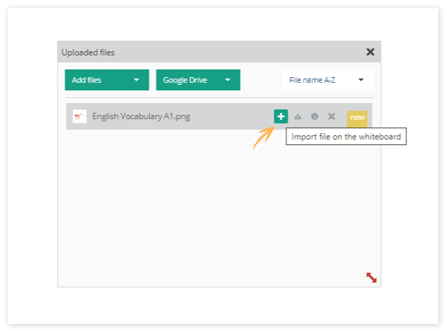 Virtual Classroom File Library: Import files on the whiteboard