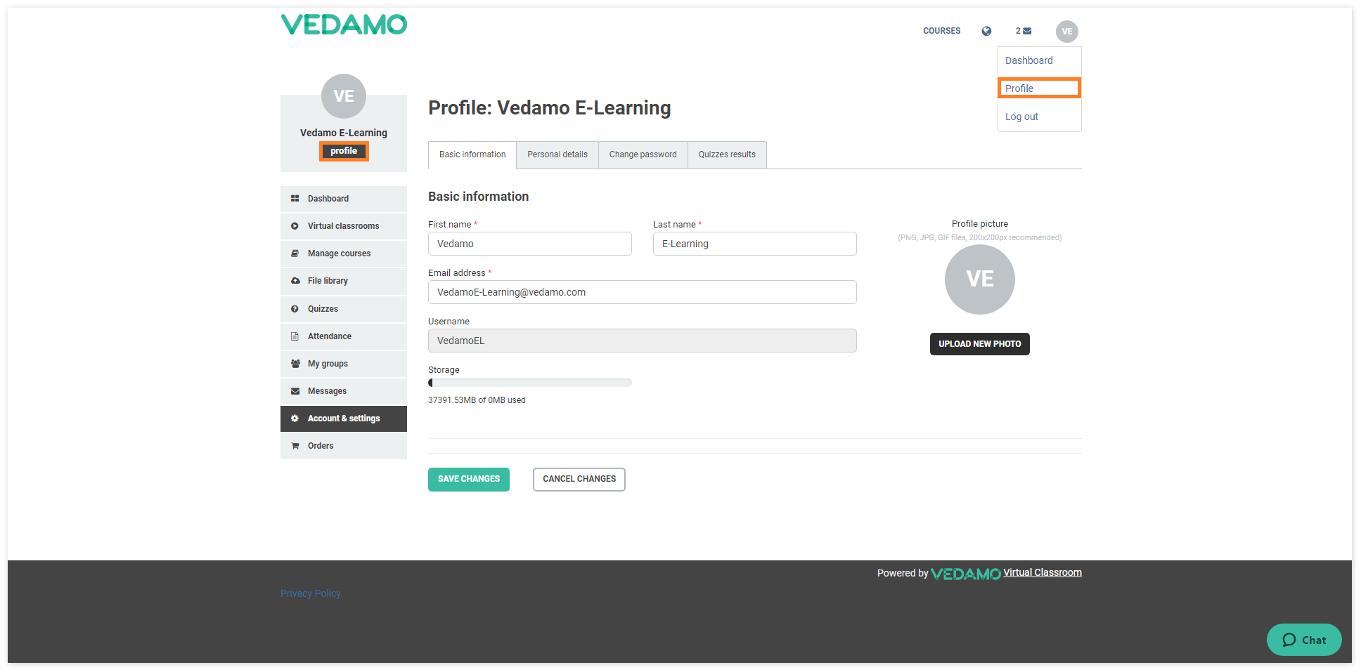 Click on Profile to open the Profile Settings menu Profile settings: Click on Profile to open the Profile Settings menu