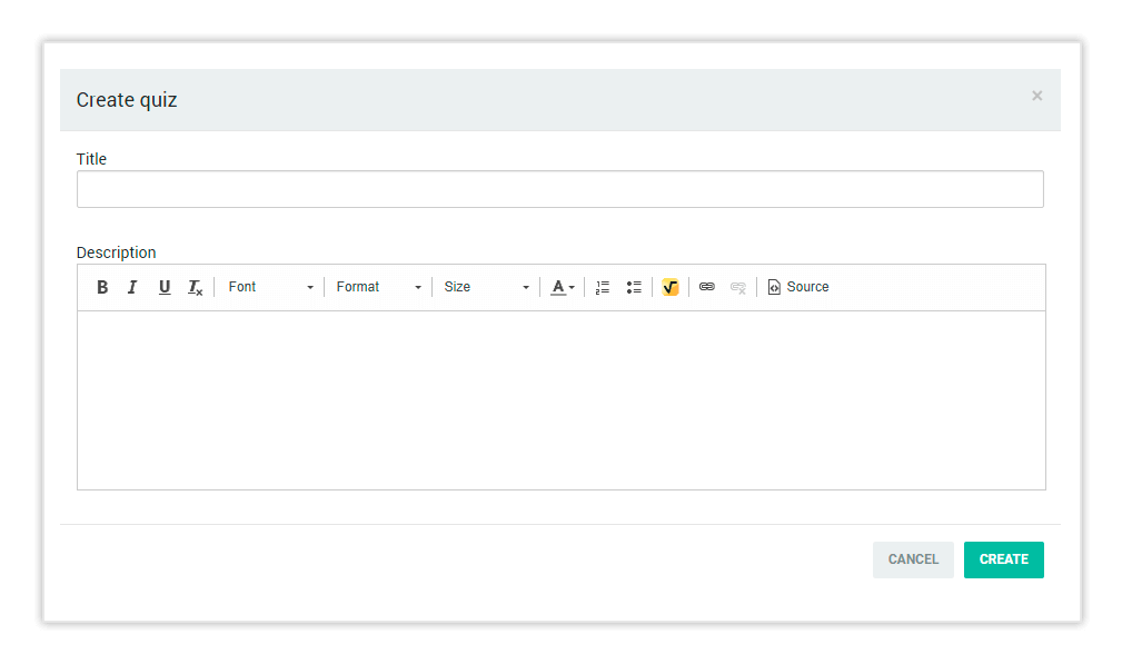 Create Quiz To create a new Quiz click on the + New Quiz button