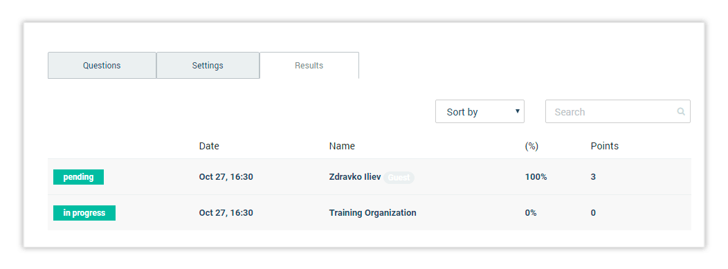 Results tab The Results tab displays current students' results