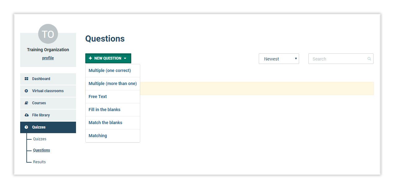 Questions submenu The Questions submenu allows you to create various types of questions