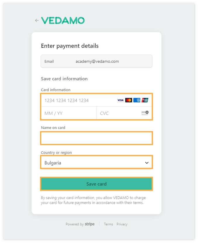 Virtual Classroom Plan and Registration - Subscribe to premium: Credit/debit card information page