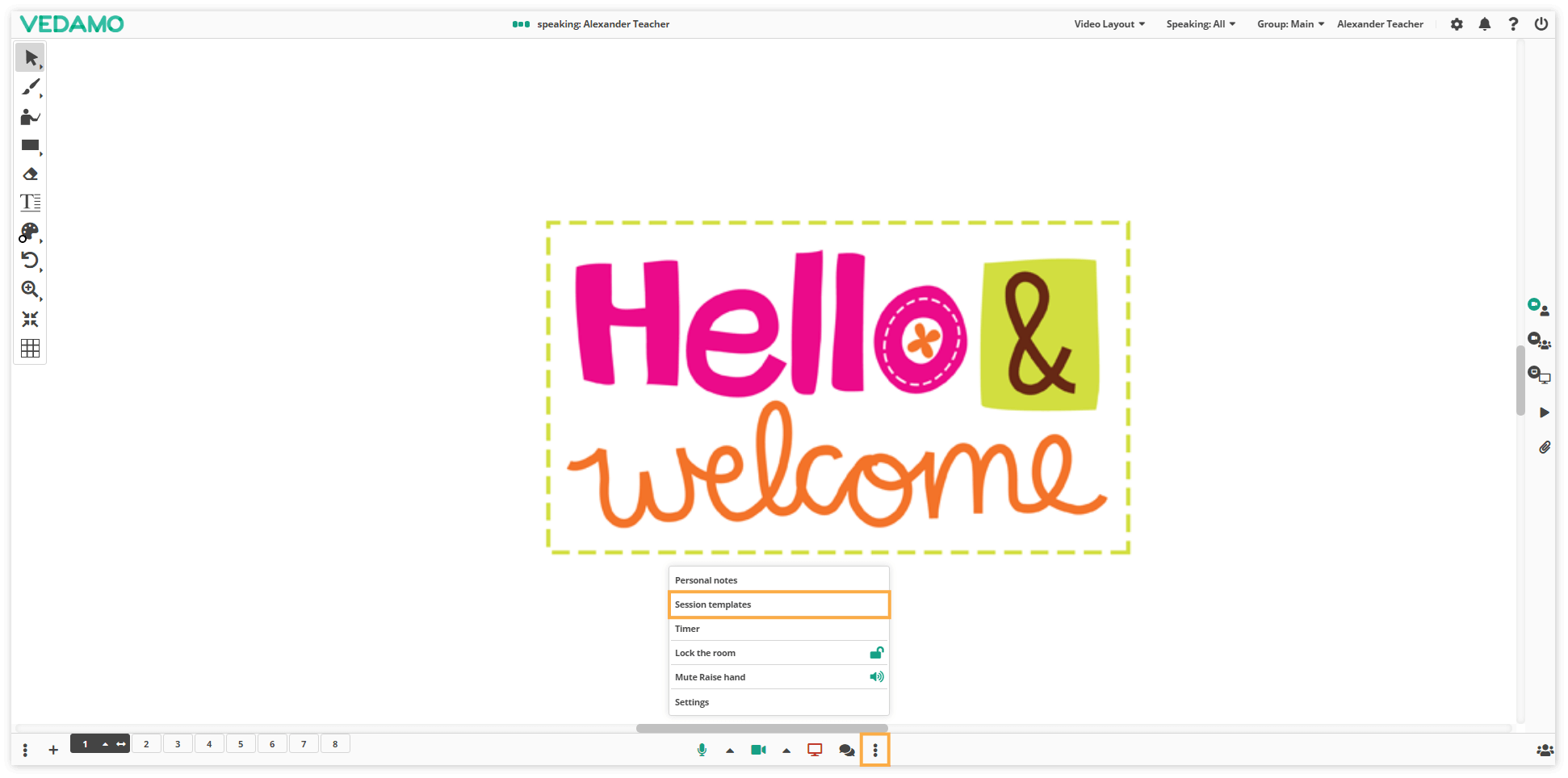 Templates management in the LMS: Location of the "Session templates" in the Virtual classroom