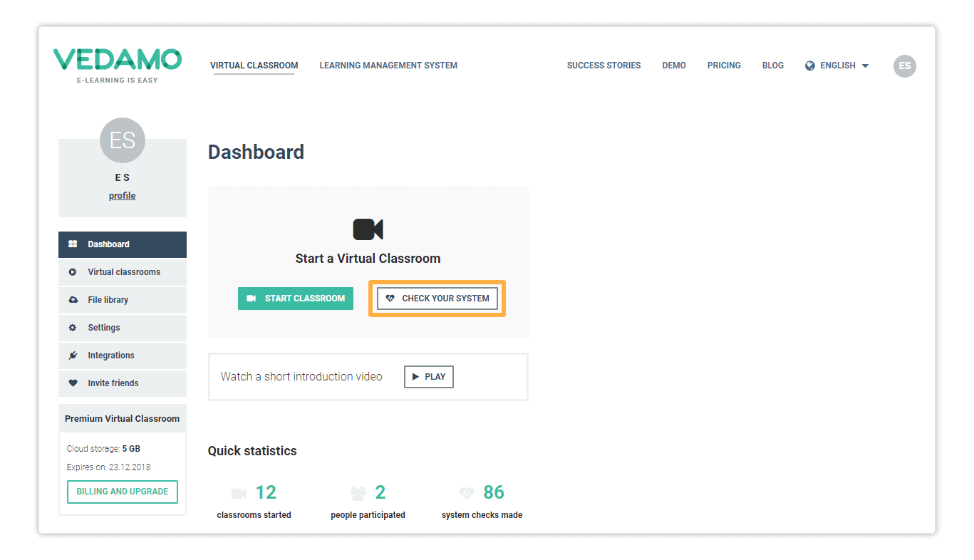 The external System Check feature is also available on your Dashboard