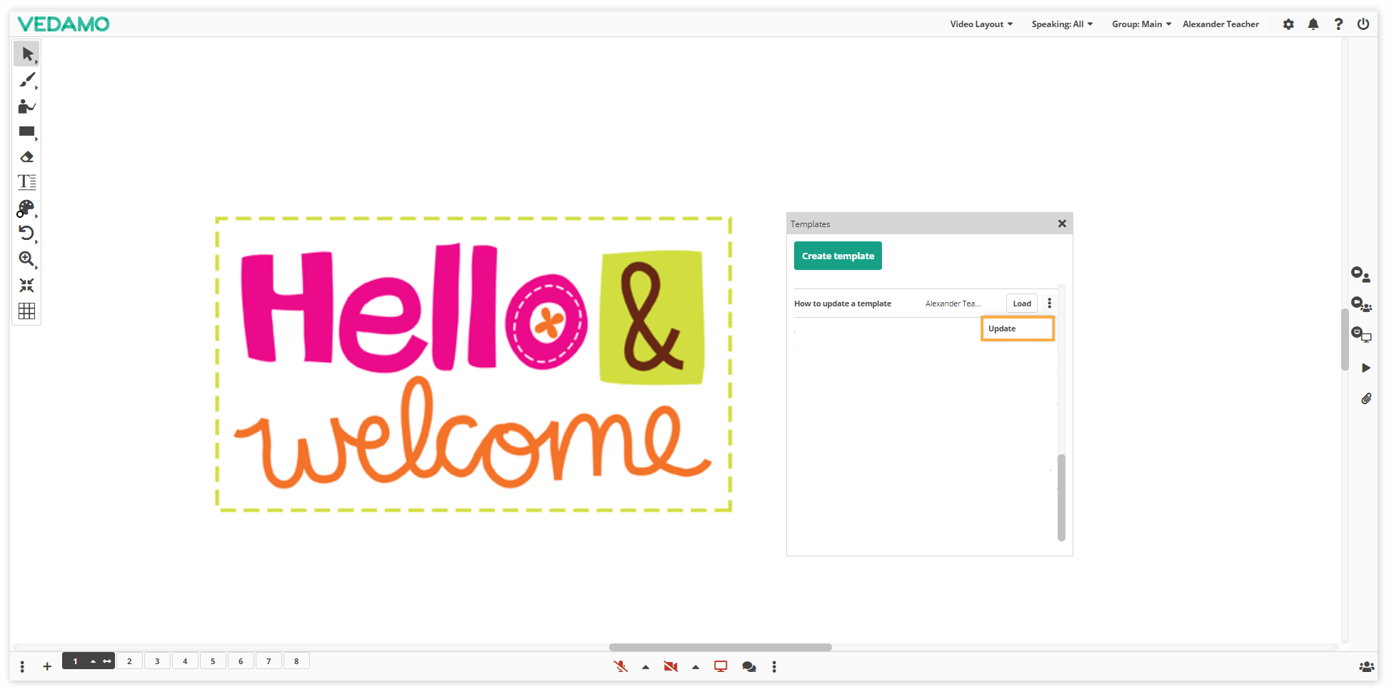 Templates management in the LMS: When all the changes have been done, just click on the "Update" button to save the changes.