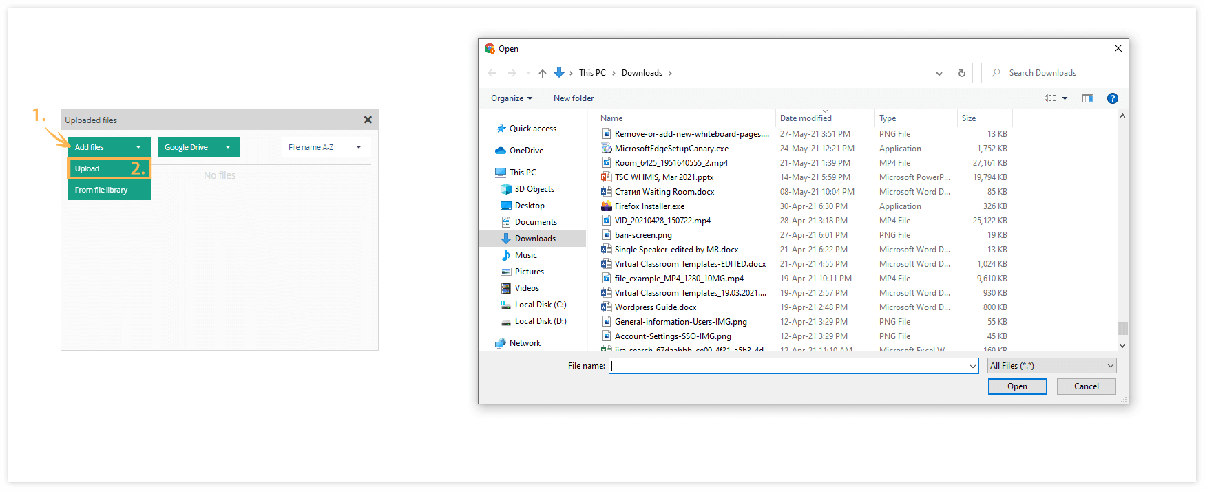 Virtual Classroom File Library: Files will also be stored in the File library