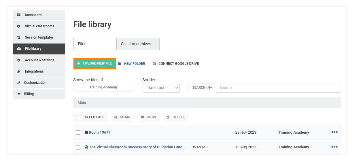 Virtual Classroom File Library: You can view the files from the File library