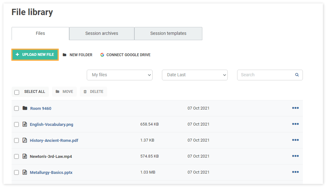 Virtual Classroom File Library: You can view the files from the File library