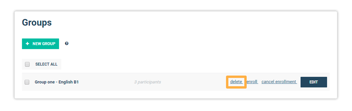 LMS User Group Select the box on the left side of the group and click the Delete button