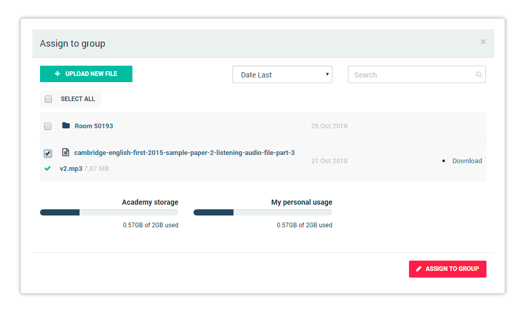 LMS User Groups User the + Upload New File to add files to the group