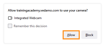 Virtual Classroom - System Check: Camera: You will have to press allow (Mozilla Firefox)