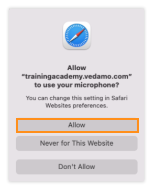 Virtual Classroom - System Check: Microphone - You will have to press allow (Apple Safari)