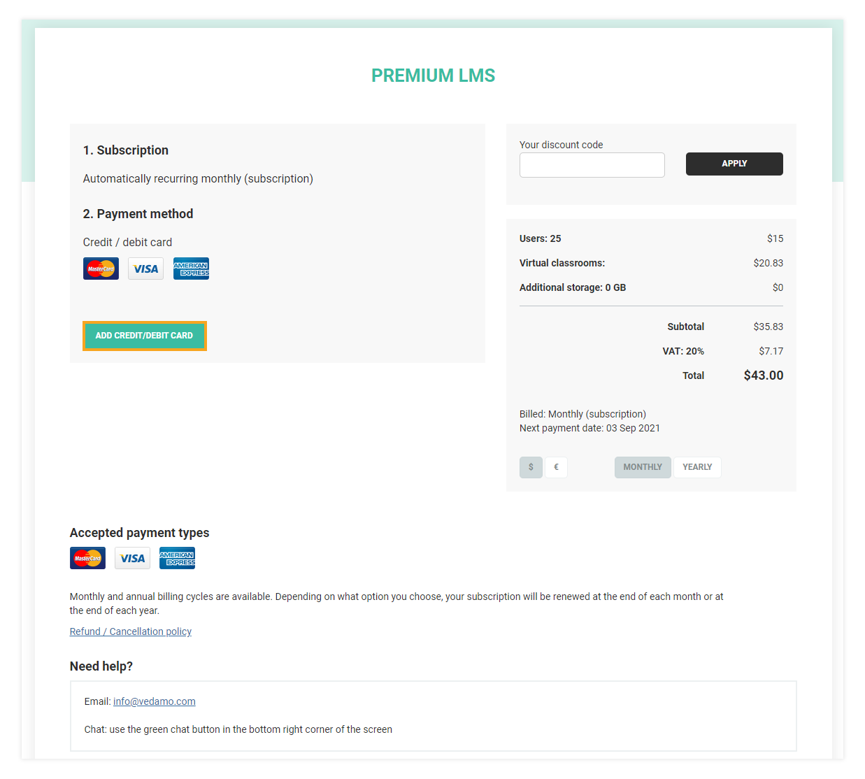 Upgrade to Premium: Add credit/debit card information