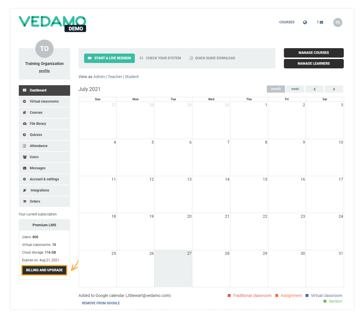 LMS Billing and Upgrade: LMS Billing and Upgrade menu