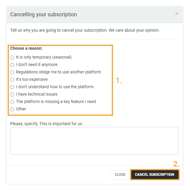 Virtual Classroom - Billing and Upgrade Virtual Classroom - Billing and Upgrade: Click Close or Cancel to cancel your Vedamo subscription