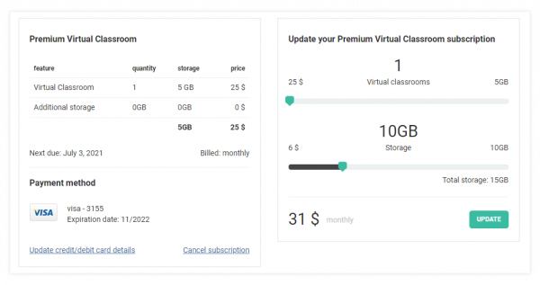 Virtual Classroom Billing and Upgrade | VEDAMO