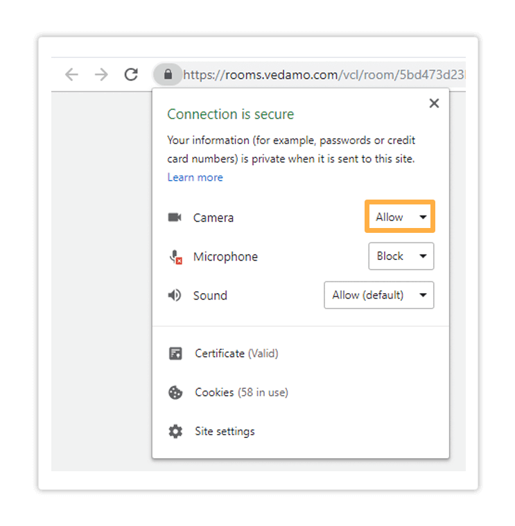 Allow your camera in the virtual classroom vedamo