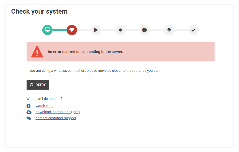 Internet connection issues in the Virtual Classroom: If your connection speed is too low try moving to the route as close as possible.