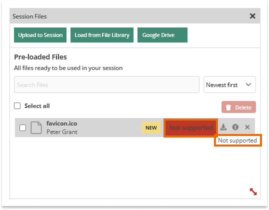 Slow file upload times in the virtual classroom: Example of not supported file