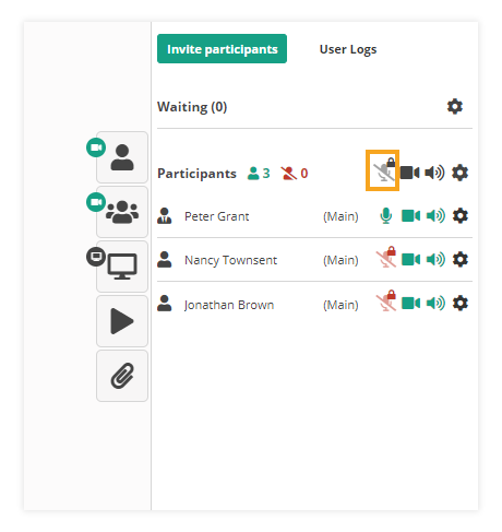 Sound issues inside the virtual classroom: Location of the mute all button