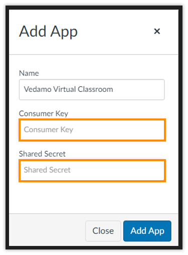 How to Integrate Vedamo Virtual Classroom with Open-Source Canvas LMS: You will have to fill in the information from the Vedamo account