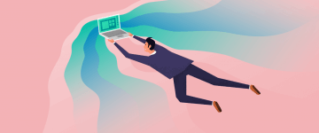 Image of flying man with laptop