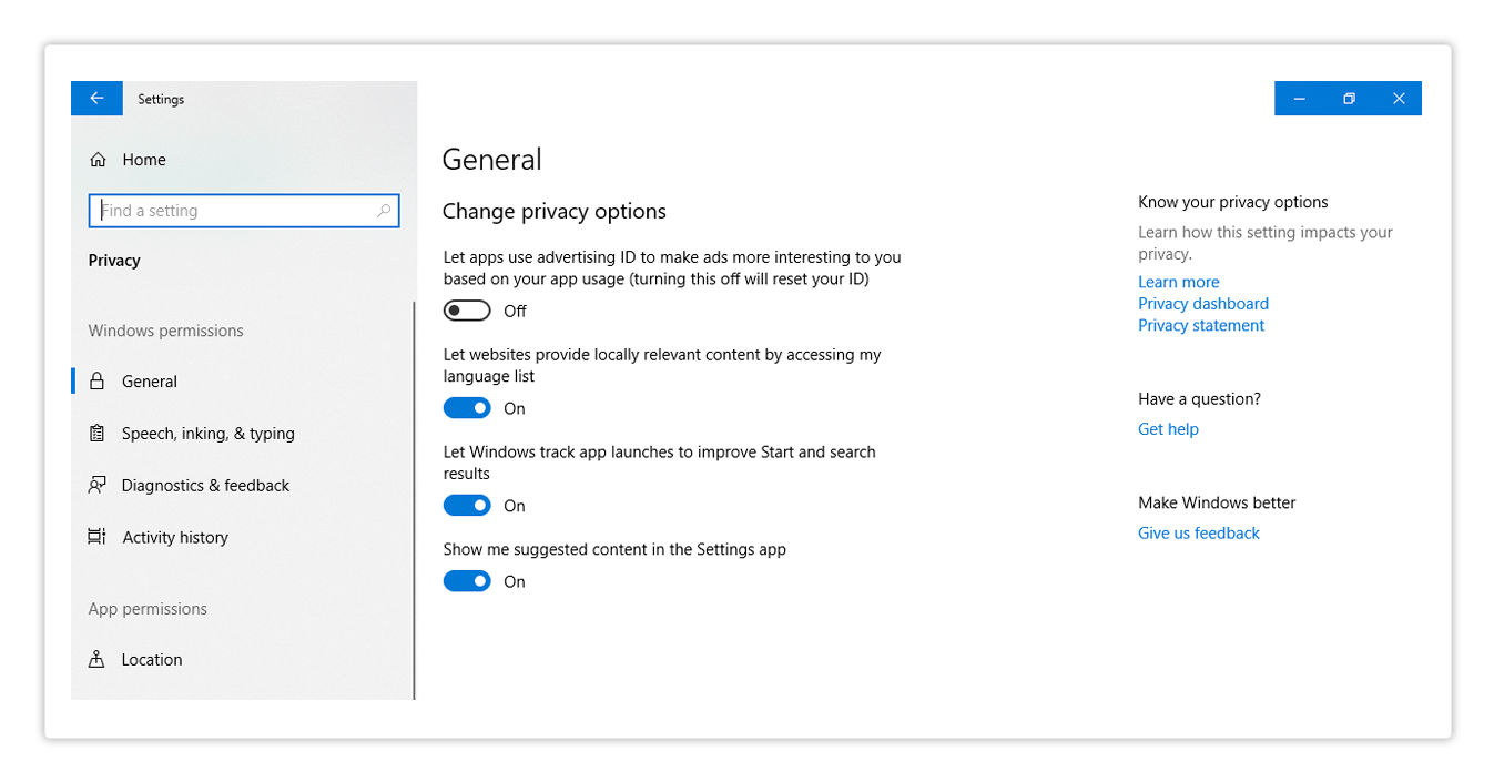 General settings