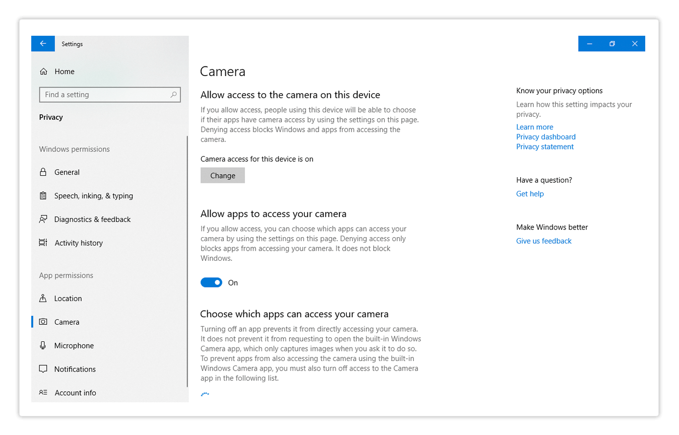 Camera settings