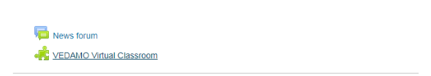 A screenshot of Vedamo Virtual Classroom external tool integrated with the Moodle LMS