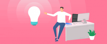 A teacher with a laptop and a light bulb representing good idea