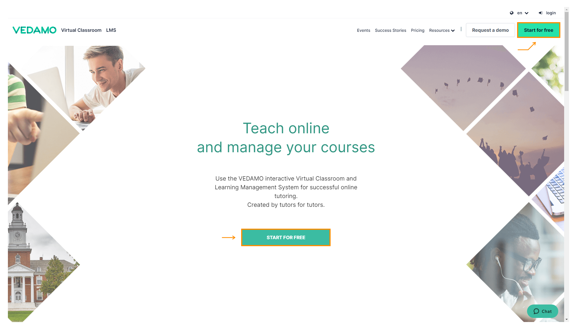 Virtual Classroom – Start for free: Subscribe for the Vedamo Virtual Classroom via the Start for free button